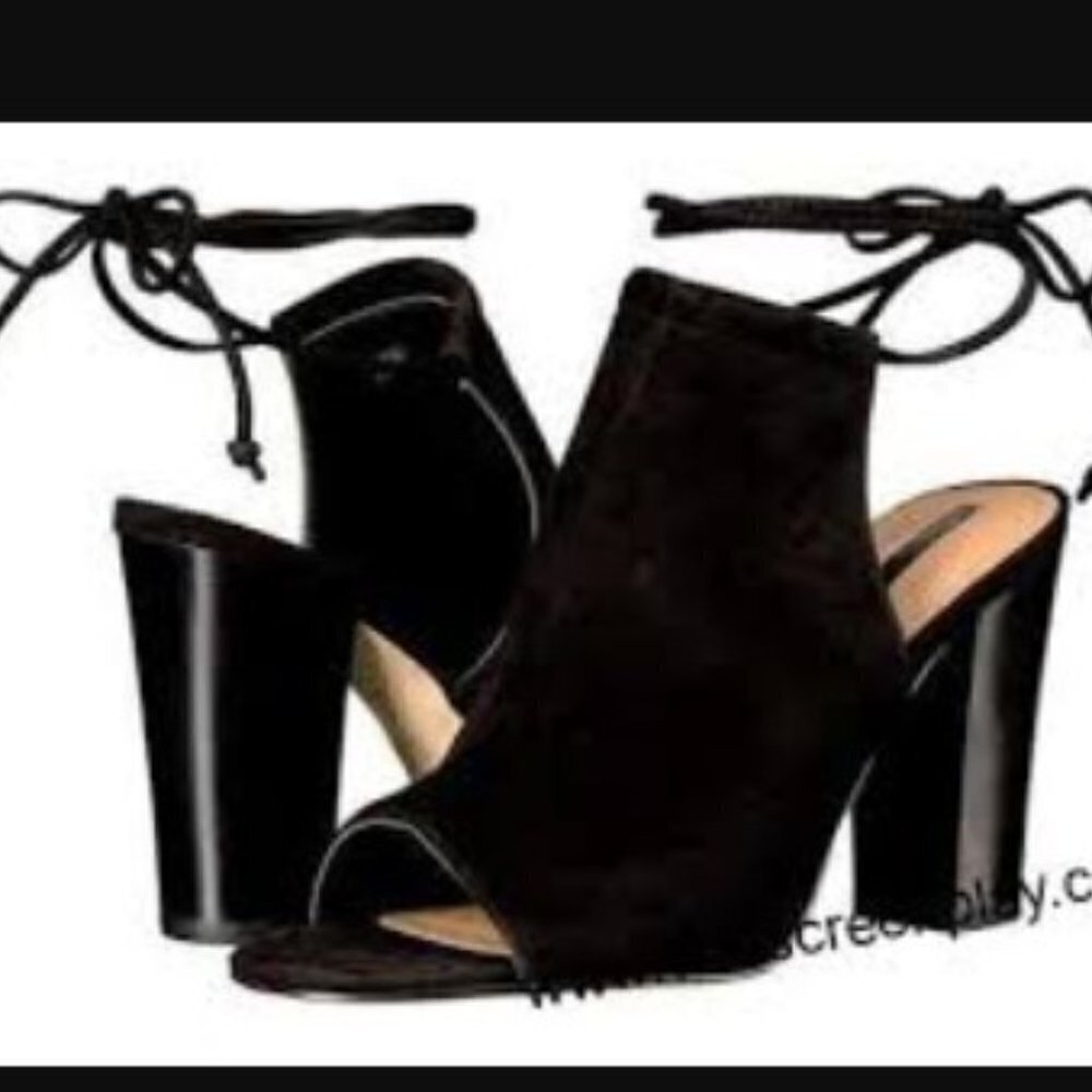 Tahari Meg Black Suede Heels with Ankle Tie